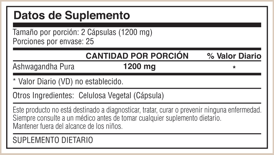Tabla nutricional de Ashwagandha