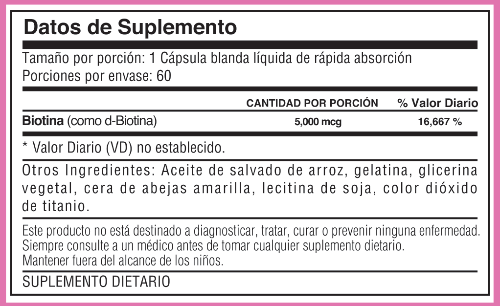 Tabla nutricional de Complex Biotina