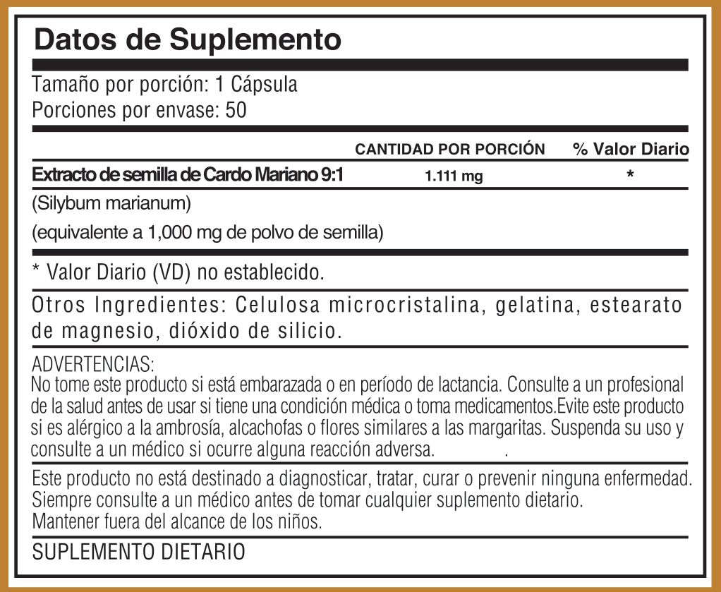 Tabla nutricional de Complex Cardo Mariano