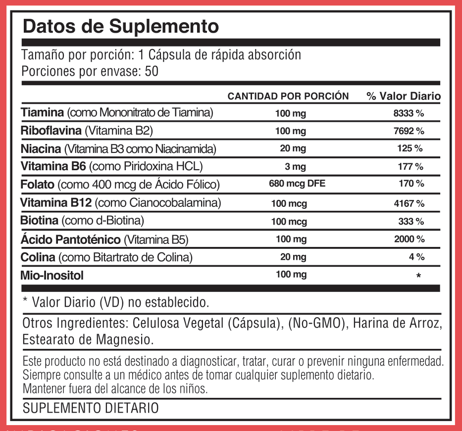 Tabla nutricional de Complejo B