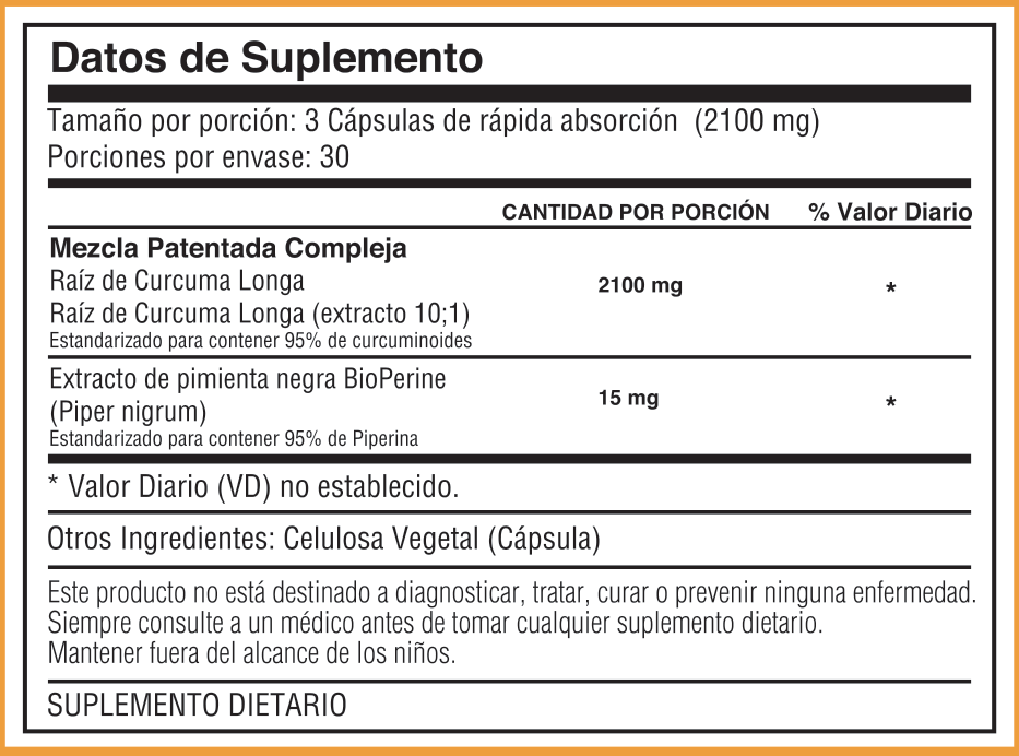 Tabla nutricional de Complex Cúrcuma