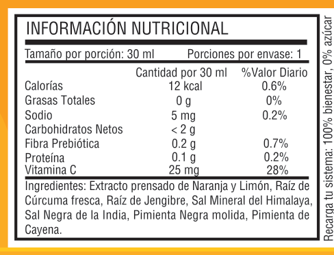 Tabla nutricional de Shot Impacto