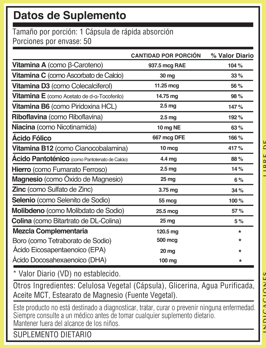 Tabla nutricional de Multivitamínico