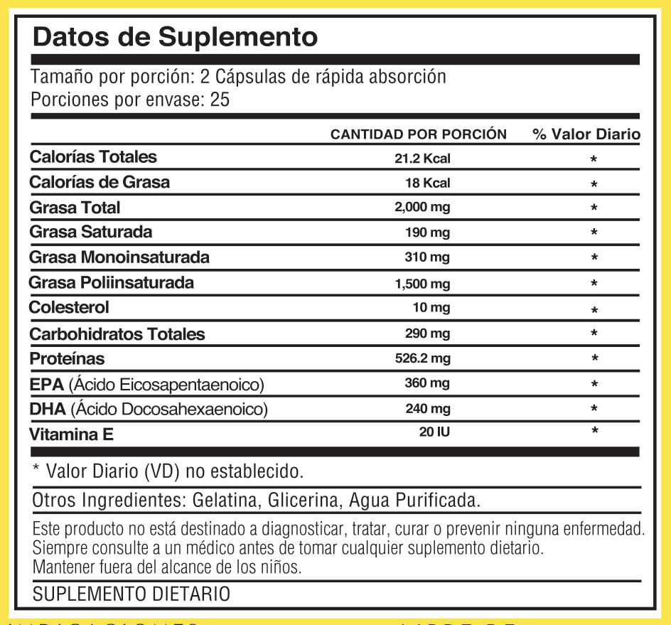 Tabla nutricional de Omega-3 Complex