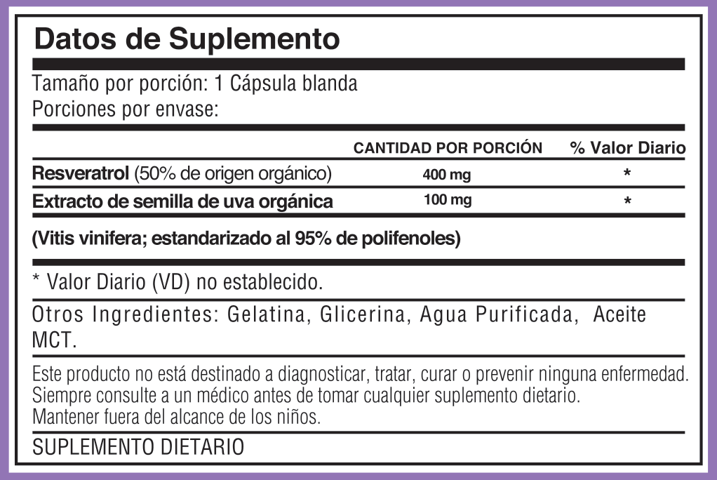 Tabla nutricional de Complex Resveratrol