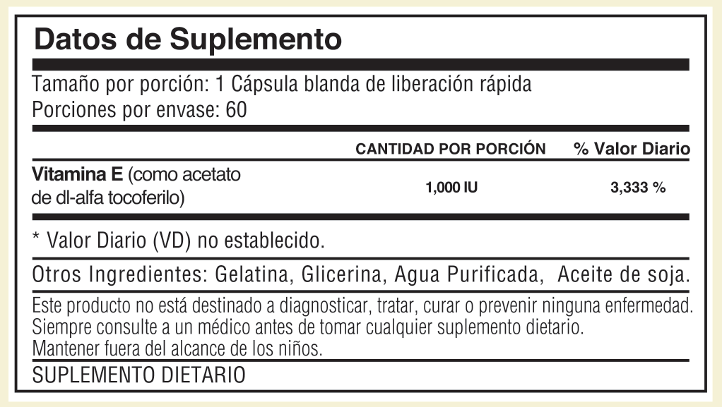 Tabla nutricional de Vitamina E
